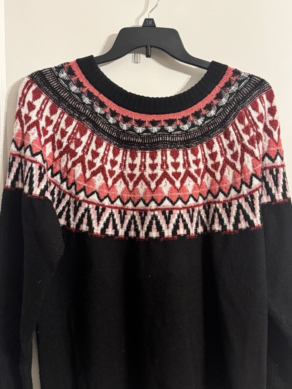 Tribal Jeans Nordic Fair Isle Aztec Sweater Black Red Sz 1X Cozy Cabincore